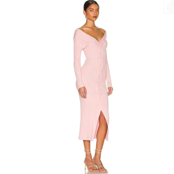 REVOLVE One Grey Day Isla Sexy Soft Pink Cotton/Cashmere Blend Sweater Dress - Picture 2 of 11